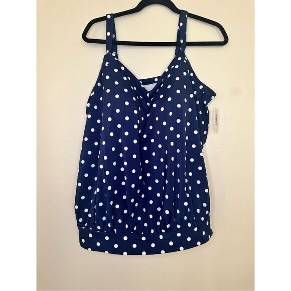 Lands End Blue and White Polka Dot Adjustable Tankini Top Size 2X New - Picture 3 of 6